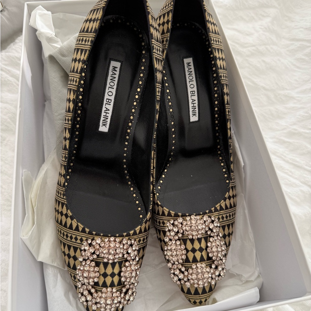 Manolo Blahnik Black and Gold Heels